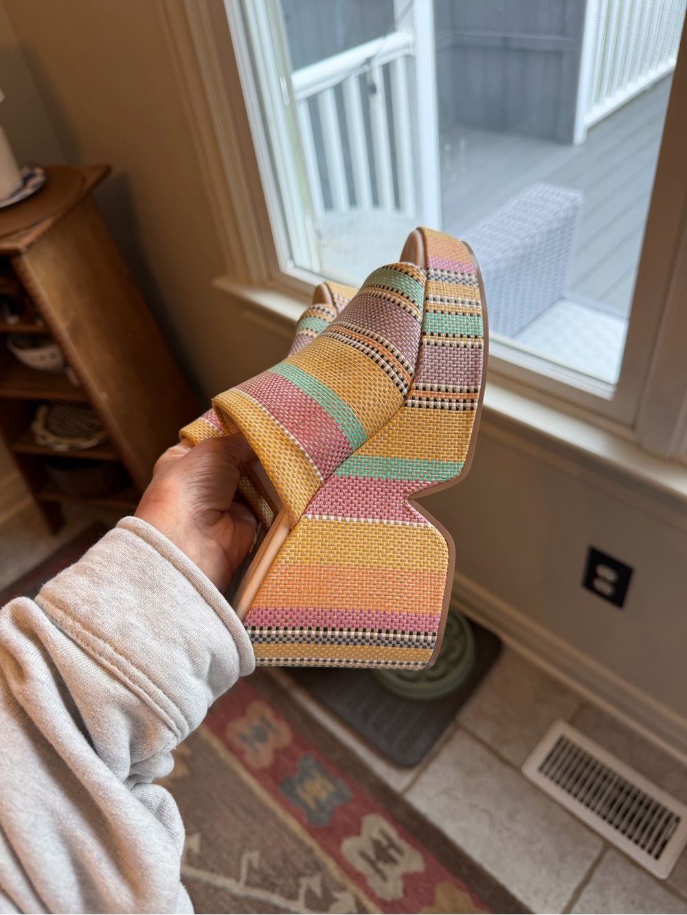 CECILIA NEW YORK Multicolor Woven Platform Mule in Yellow, Pink & Mint - Picture 7 of 9